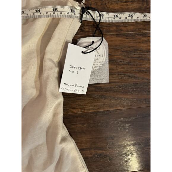 Japna Beige Linen Blend Tie Bow Back Sun Dress Minimalist Womens Large - Picture 5 of 8